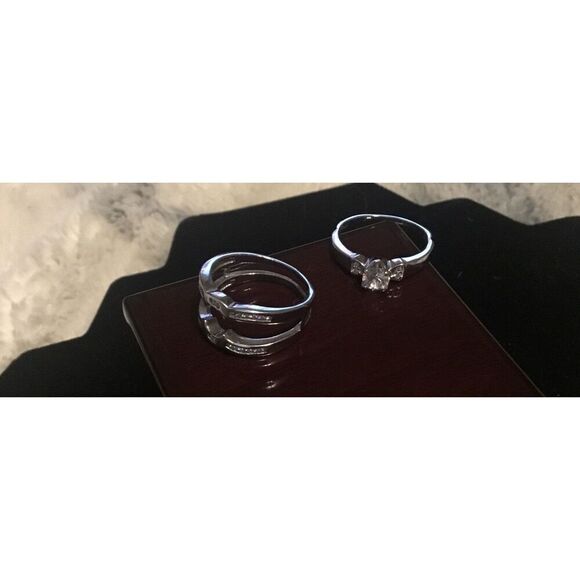 Gorgeous 2 Ct. Bridal Ring & Ring Guard Set Sz 8~Platinum over .925 Sterling - Picture 5 of 5